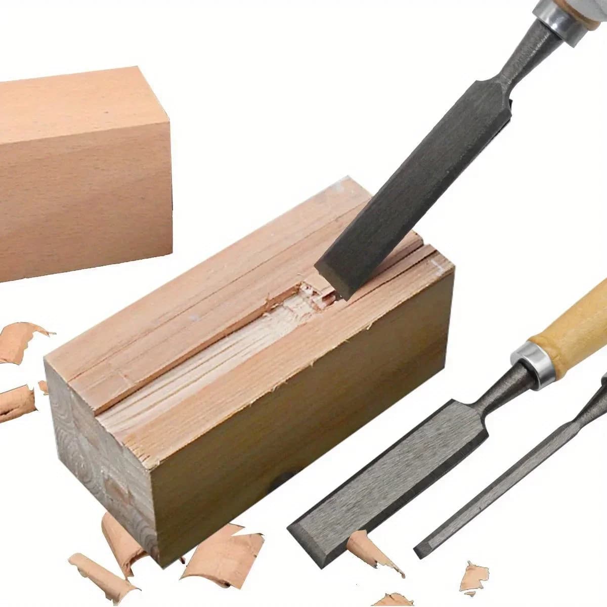 Set di 4 scalpelli da legno con manico in faggio, 8/12/16/20mm