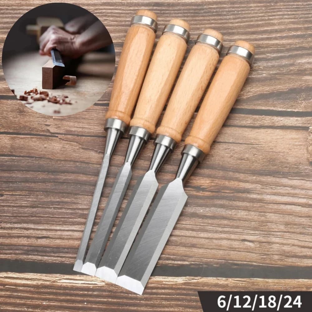 Set di 4 scalpelli per intaglio del legno con manici in faggio