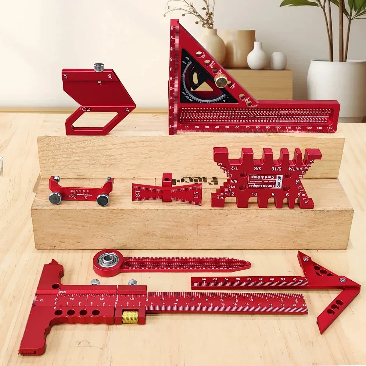 Kit da 9 pezzi per lavorazione del legno con compasso e guida di affilatura