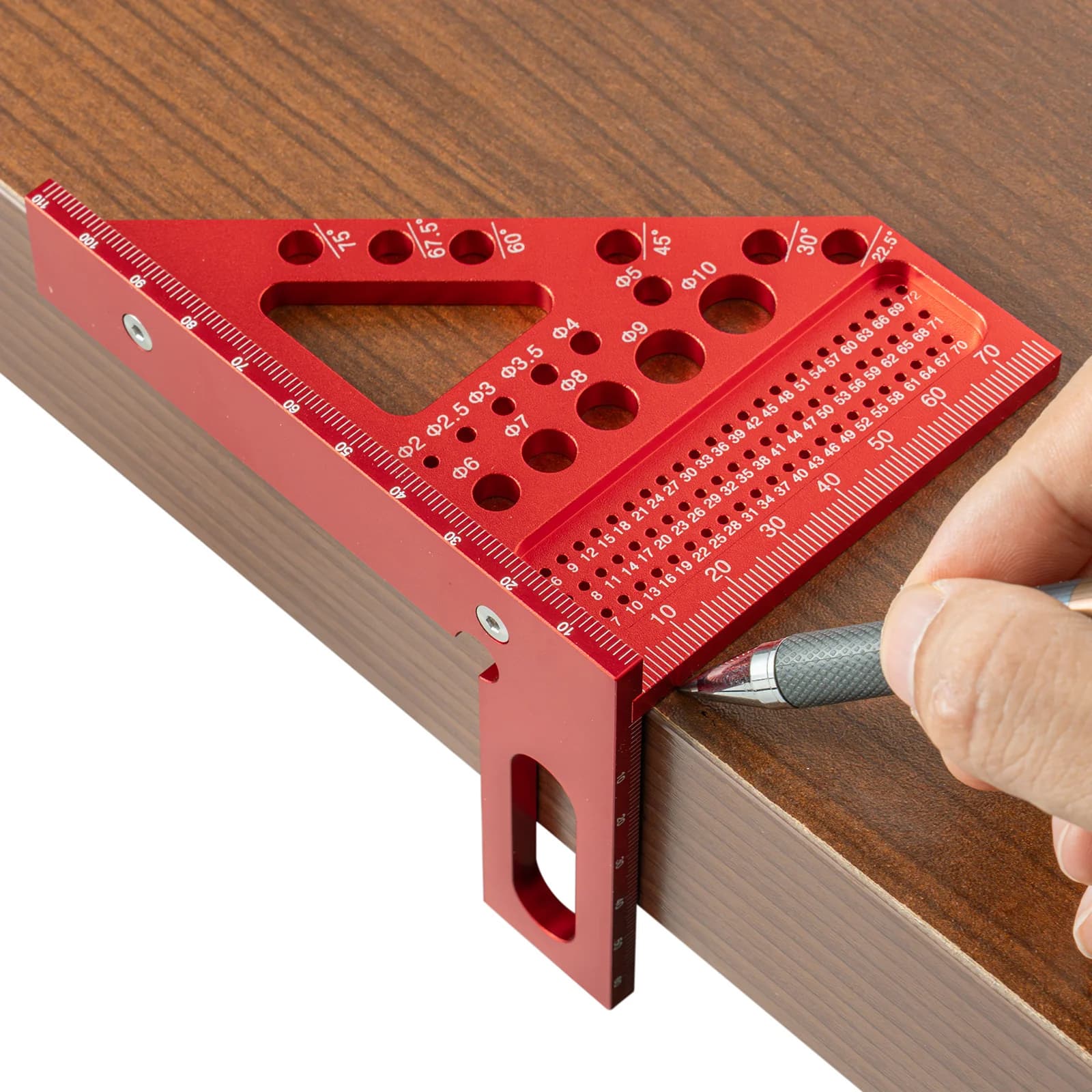 Squadra in alluminio di precisione per lavorazione del legno con perni