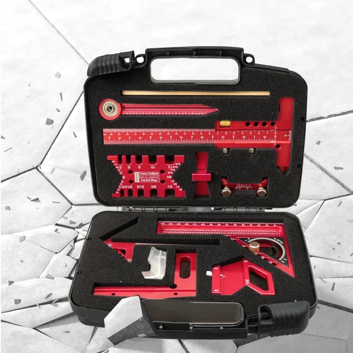 Kit da 9 pezzi per lavorazione del legno con compasso e guida di affilatura