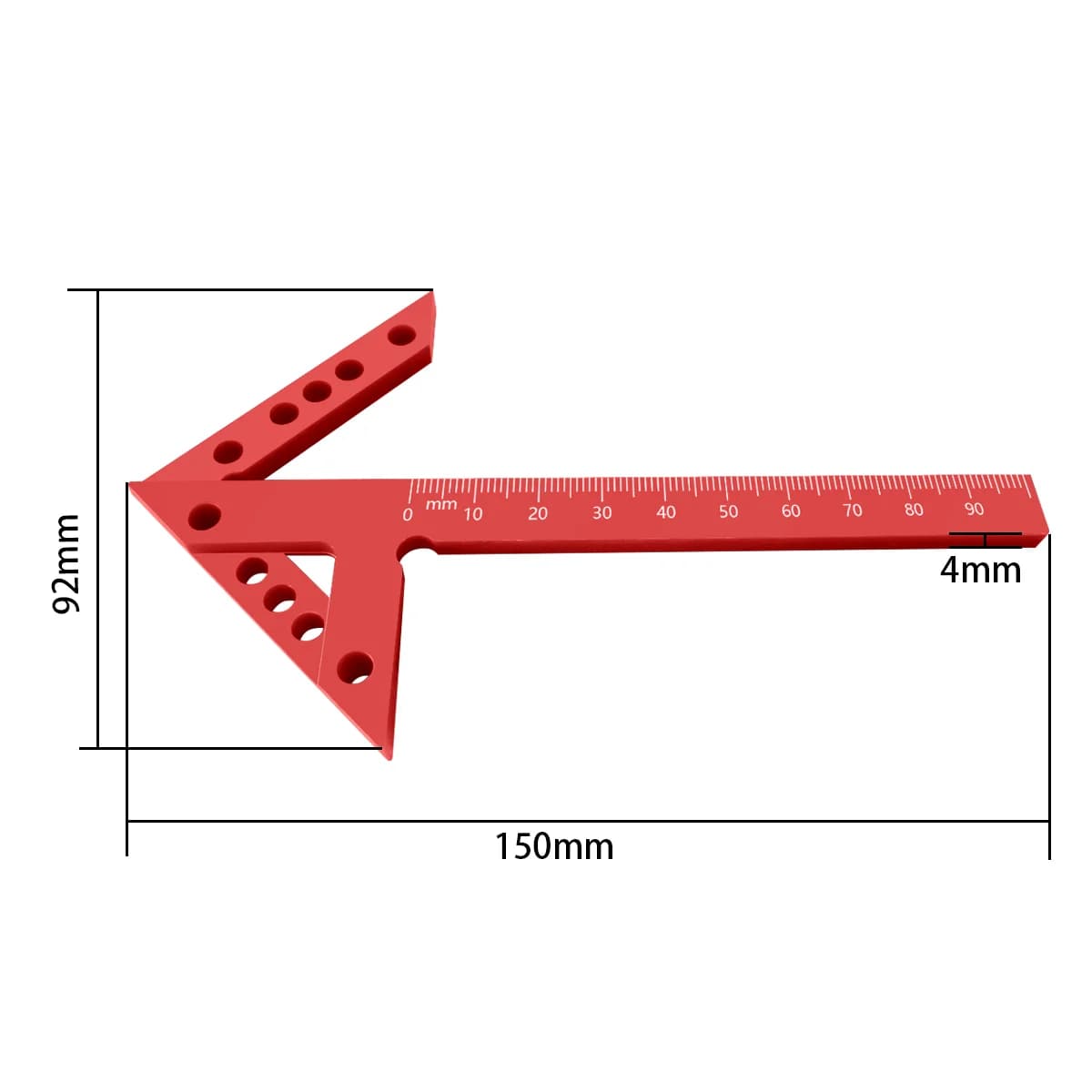 Righello di centratura in plastica con marcature 45° e 90°