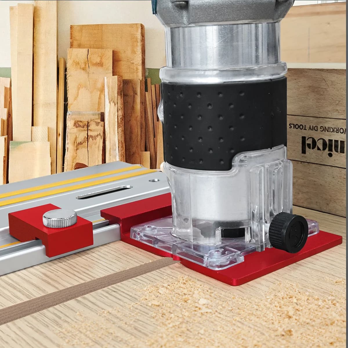 Adattatore guida fresatrice in alluminio con 2 fermi