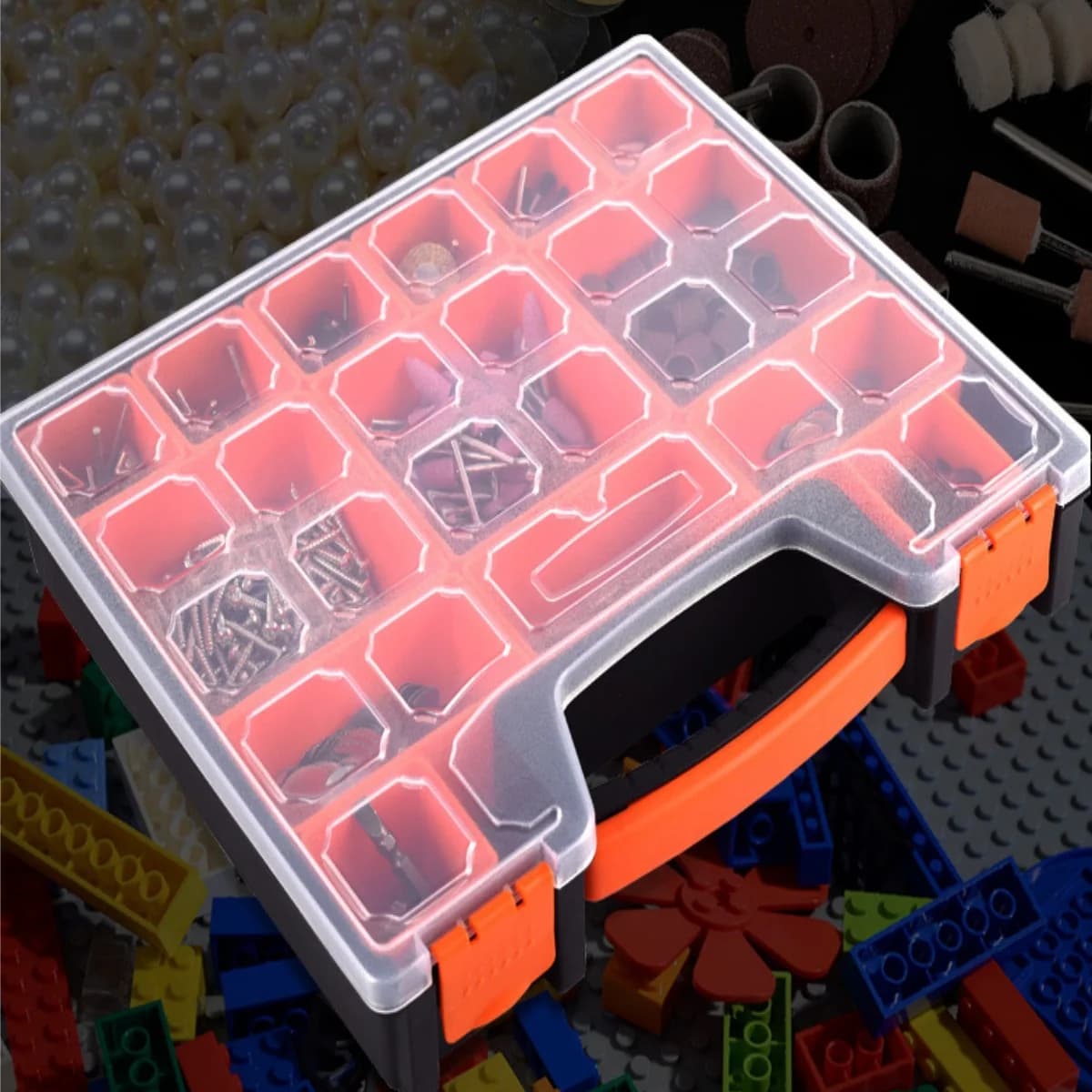 Scatola portatile multi-scomparto in plastica per ferramenta