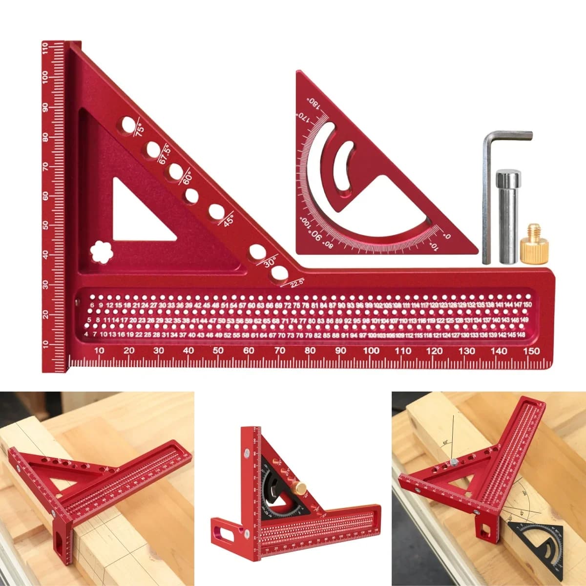 Set 2-in-1 squadra da carpenteria e righello triangolare