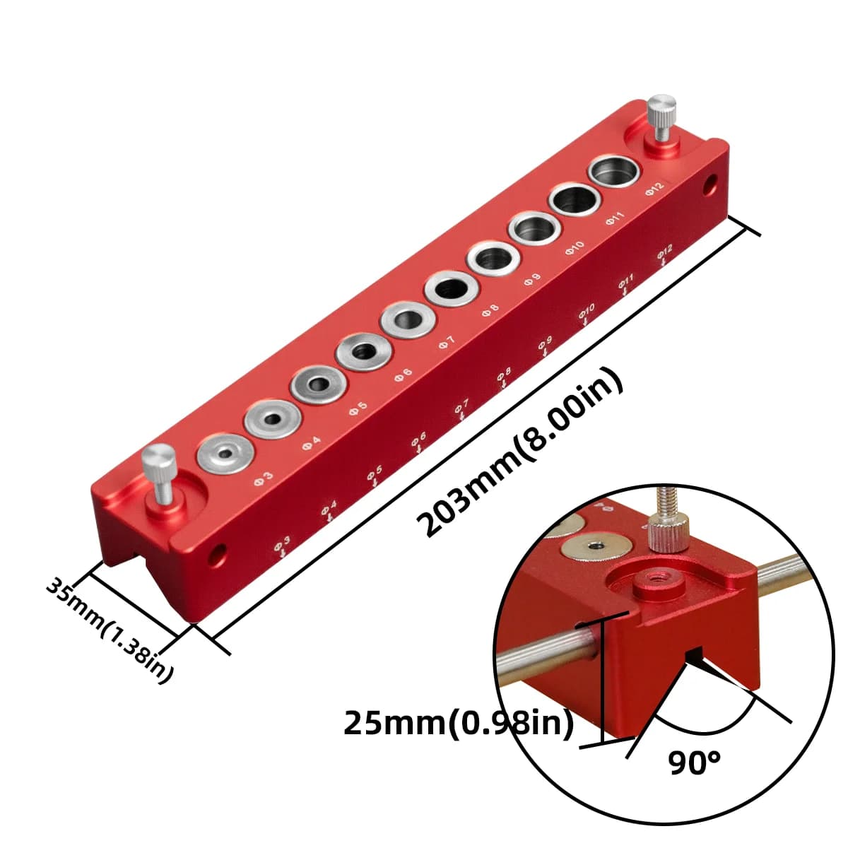 Dimagrana per spine in legno esteso con aste di posizionamento