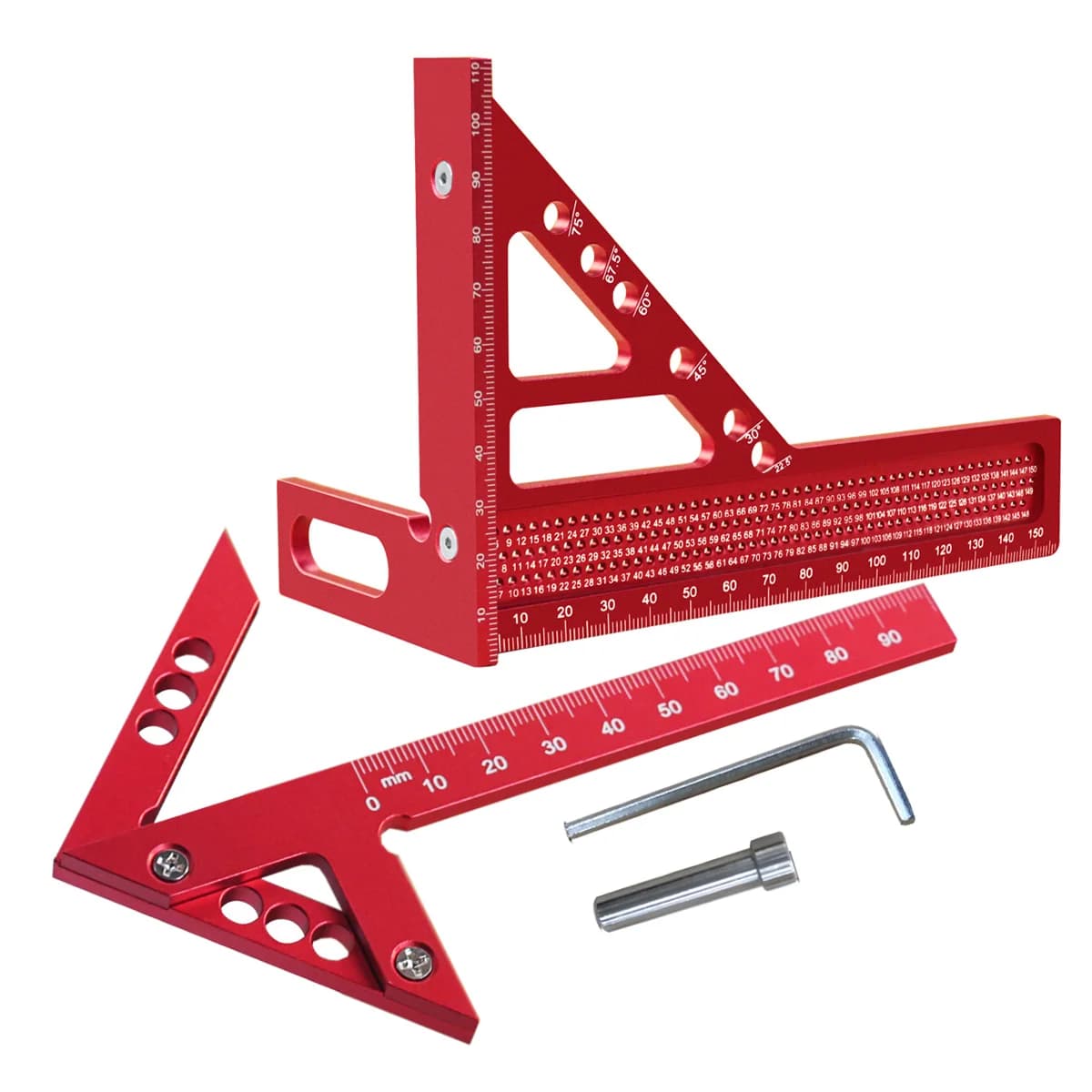 Kit da 2 pezzi Righello Triangolare Metrico e Tracciatore per Falegnameria