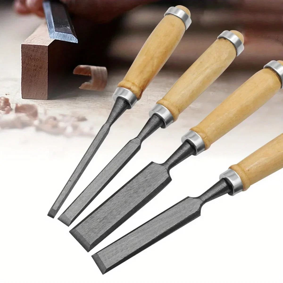 Set di 4 scalpelli per legno con manici in faggio, 8-20mm