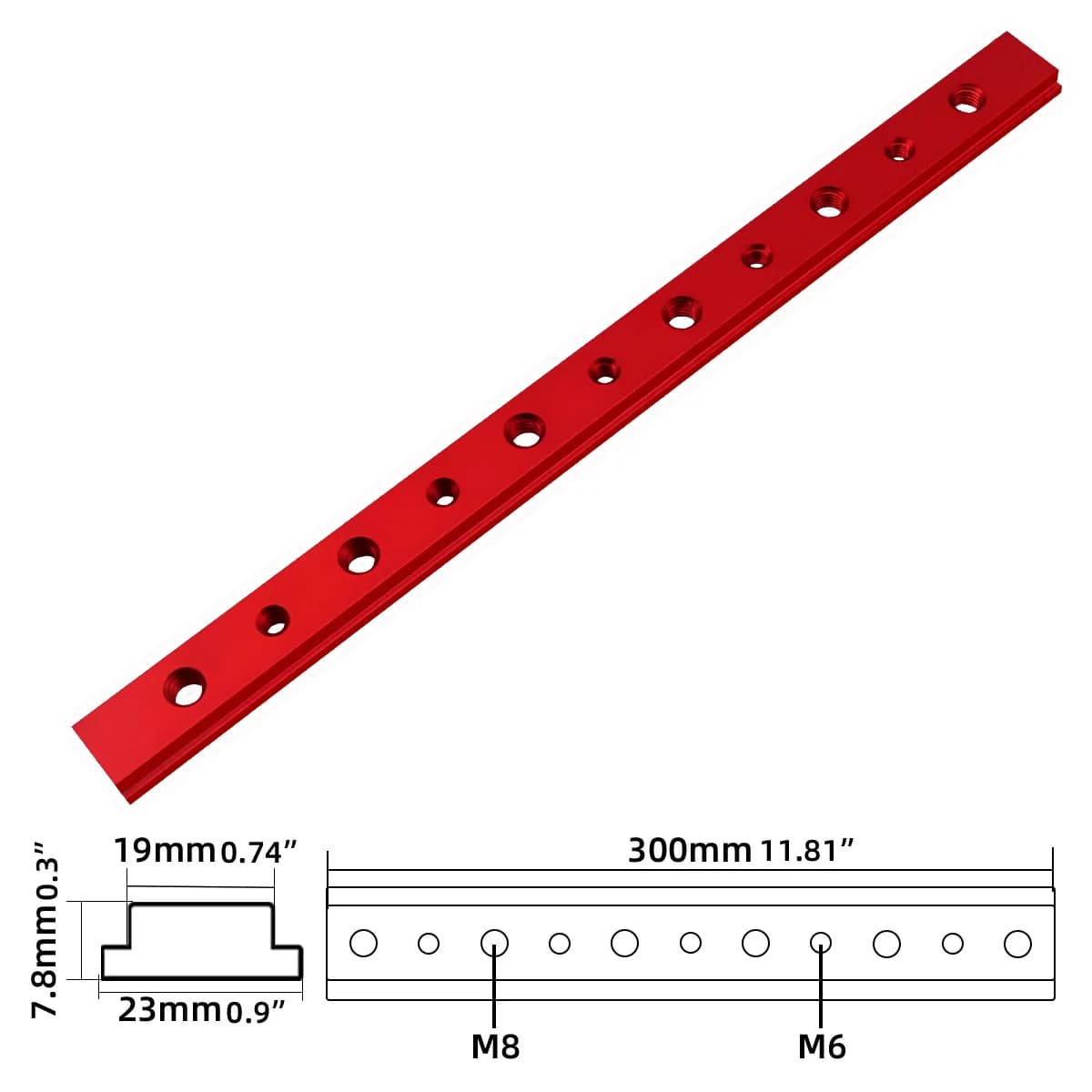 Slitta per barra angolare in alluminio 300mm con fixture a T