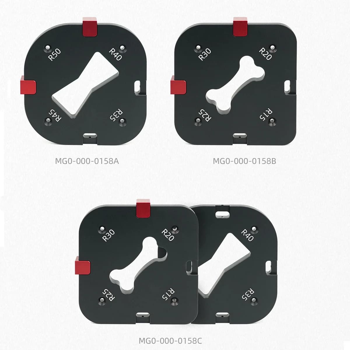 Set di sagome in alluminio per raggi angolari router, R15-R50