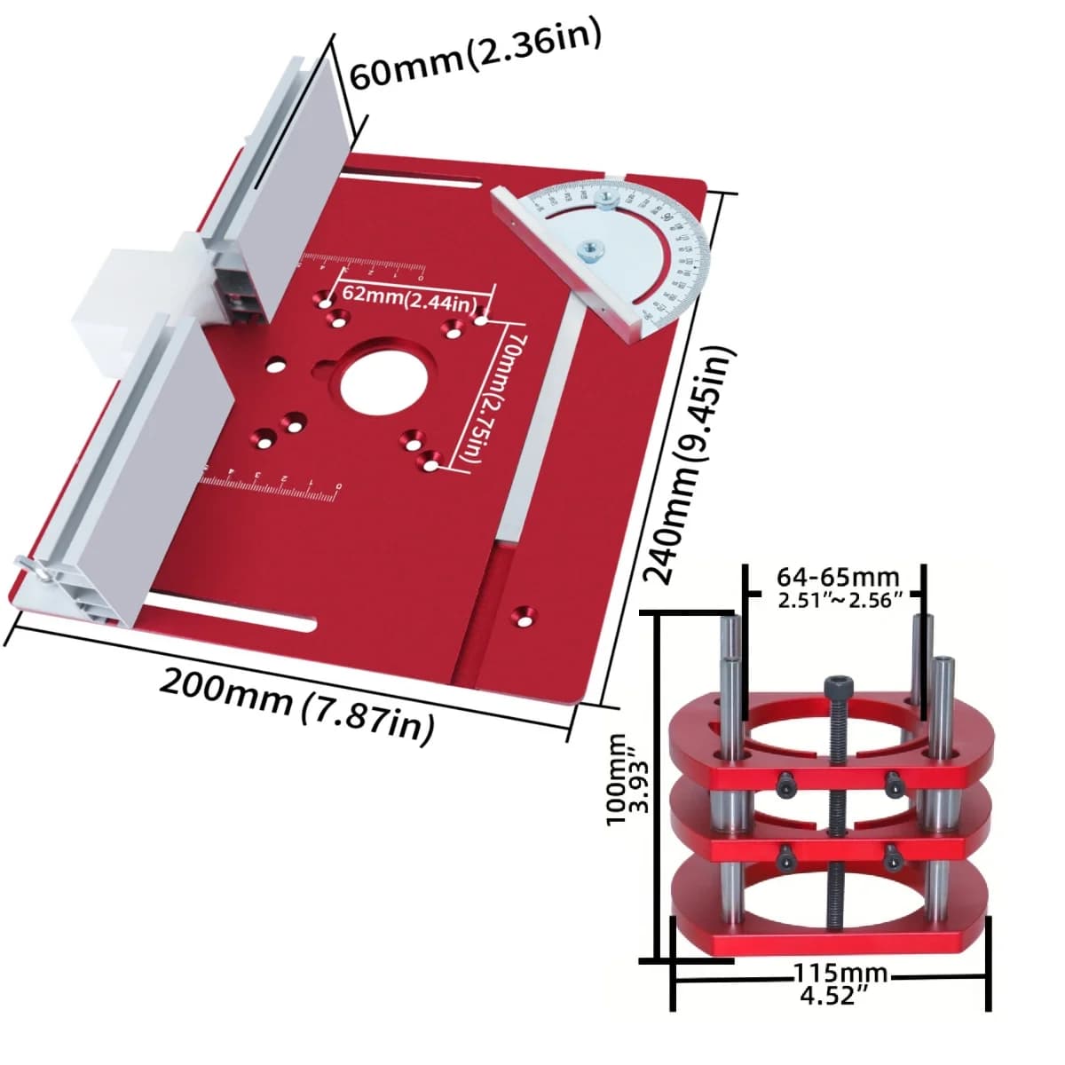 Piastra di inserimento e kit di sollevamento per tavolo da fresatrice in alluminio