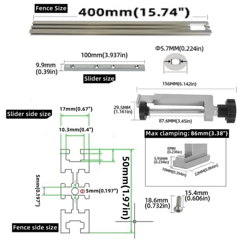 Guida per fresatrice da 400mm in alluminio