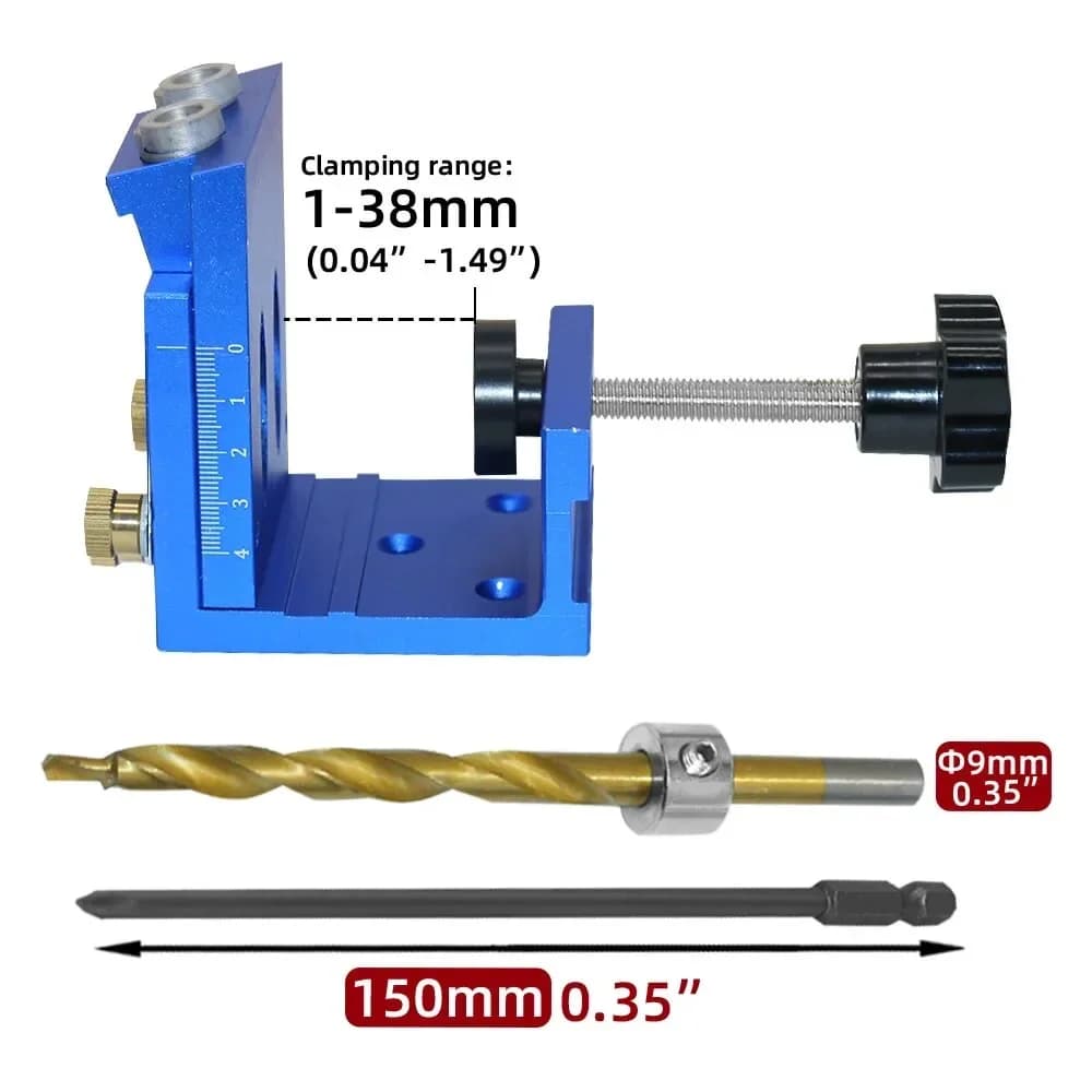 Kit di dime per fori a tasca regolabile con guida per trapano da 9 mm