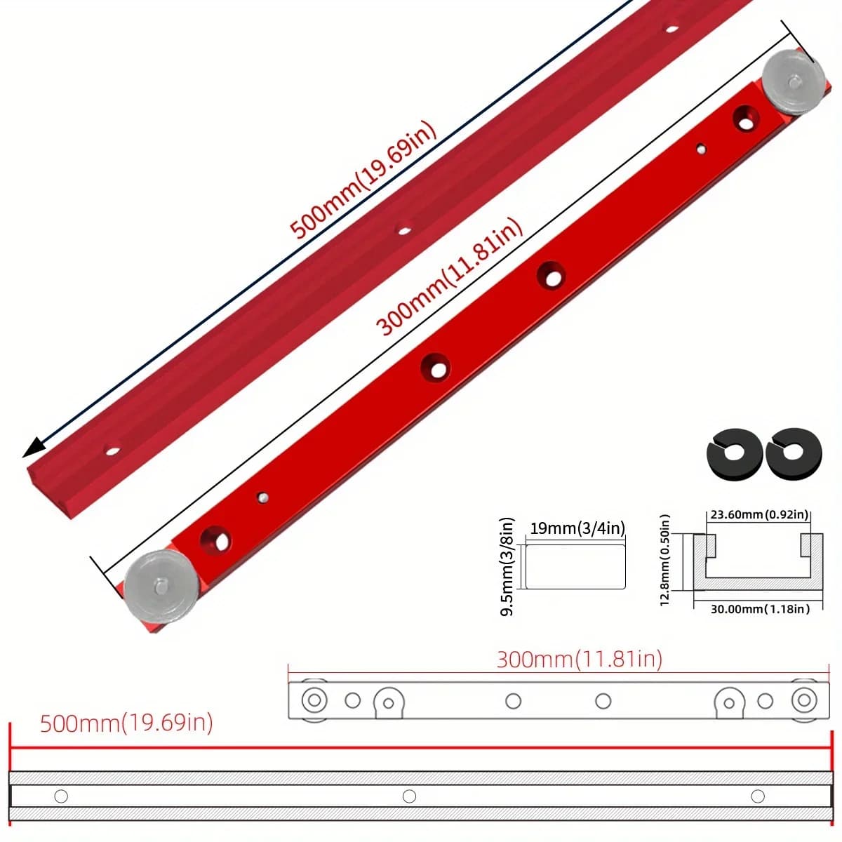 Kit Slider per Barra di Taglio in Alluminio a T - 2 Pezzi