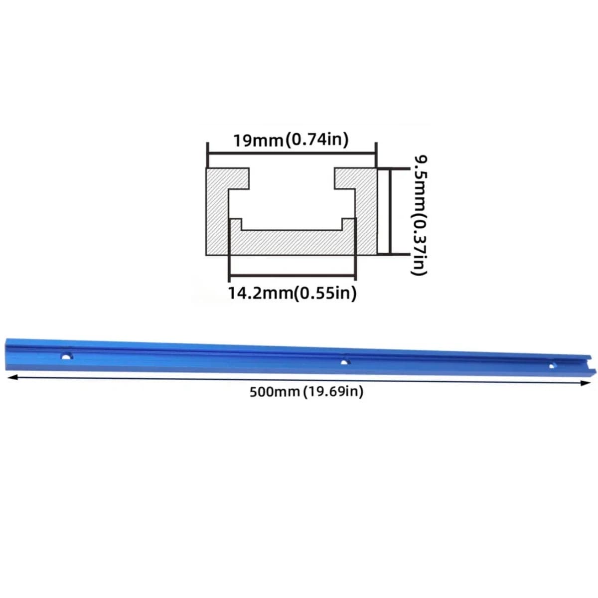 Binario a T doppio taglio 500mm con set manopole a bullone T
