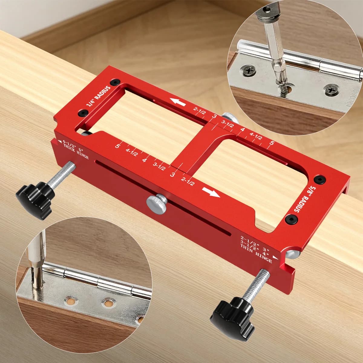 Guida e localizzatore per foratura cerniere 2-in-1
